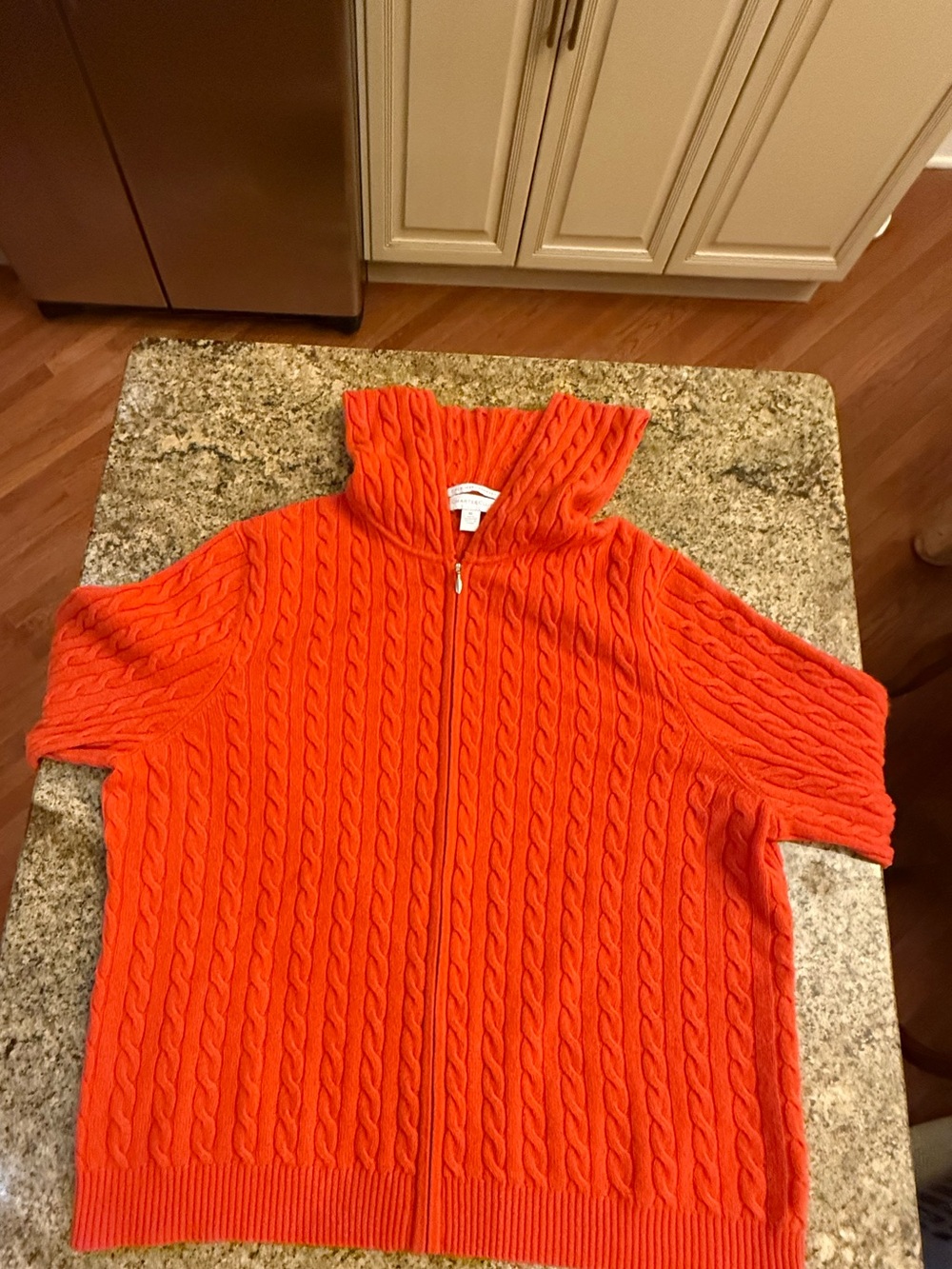 Charter Club 2-ply Cashmere  Orange Cable Knit Zip Front Cardigan Size XL
